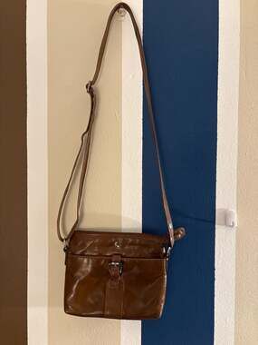 Ashwood Genuine Brown Leather Multi-Zip Crossbody Bag with Buckle Detail